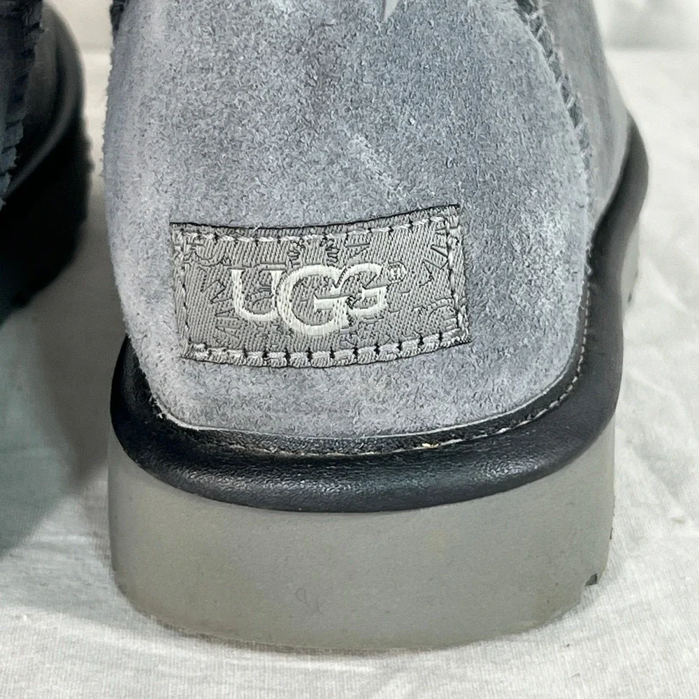 UGG Short Bailey Bow II Boots‎ Grey Gray Suede Sheepskin Lined Women 7
